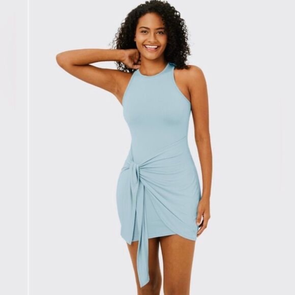Halara | NEW Round Neck Sleeveless Tie Front Bodycon Mini Dress XS - Picture 1 of 10